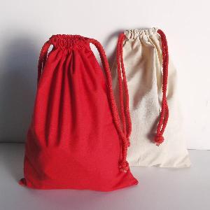 Red 10x14 Cotton Canvas Drawstring Bags   - 10" x 14"